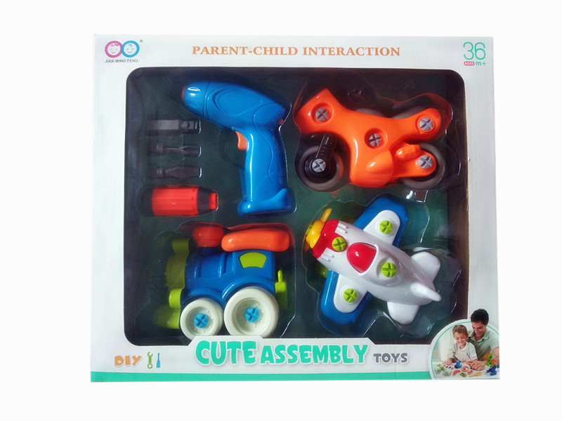 Assembly Toys(Electric Screwdriver + Aircraft + Motorcycle + Train)