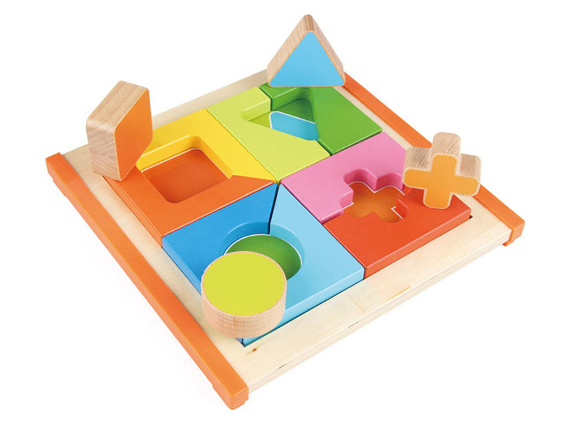 Wooden Square Color Shape Matching Plate