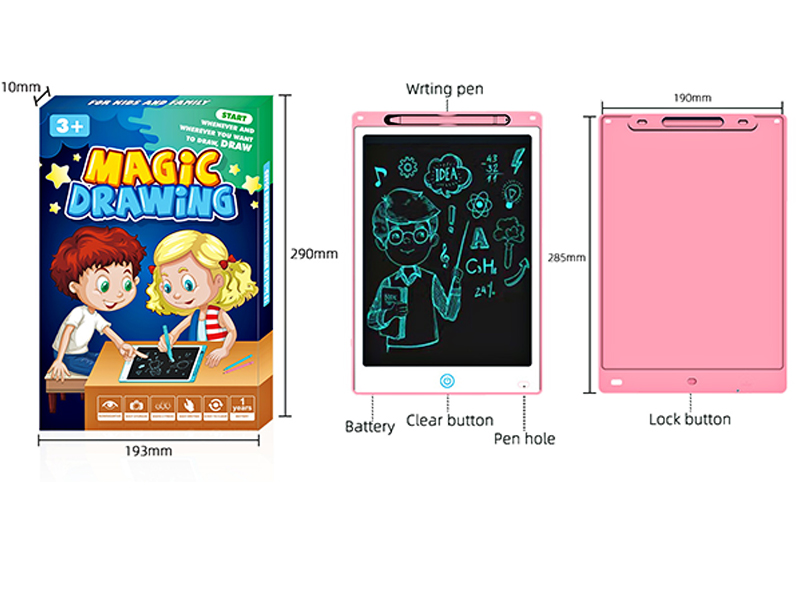 Pink 12-Inch Monochrome LCD Writing Board Drawing Board With Screen Lock