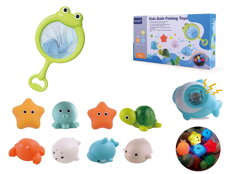 Frog Scoop Net + 8 Vinyl Sea Animals With LED Lights
