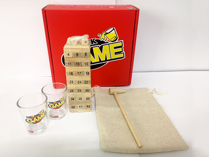 Drunken Tower Drinking Game (2 Wine Glasses +1 Jenga +1 Hammer +1 Storage Bag)