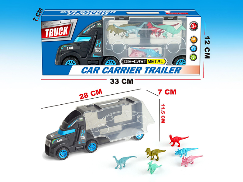 Slide Car Carrier Trailer + 6PCS Solid Dinosaur