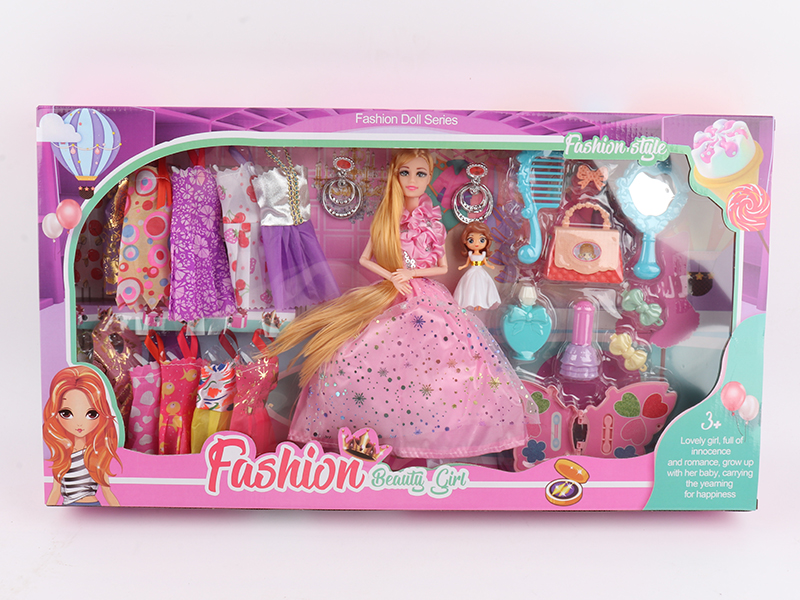 11.5 Inch Solid Movable Joint Long Hair Doll With Little Princess Comb Mirror And Family Gift Box
