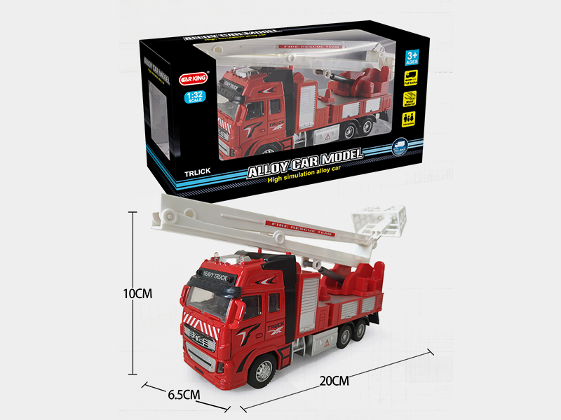 High Simulation Alloy Pull Back Fire Engine  With Light And Music