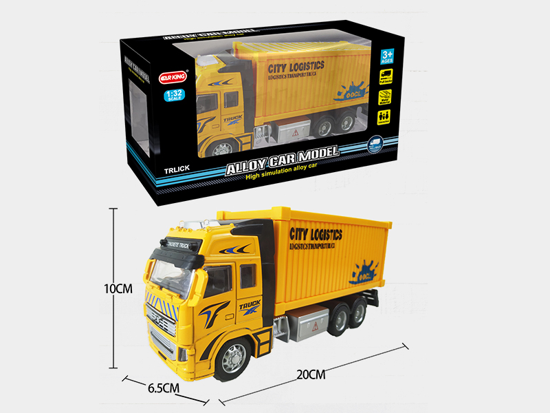 High Simulation Alloy Pull Back Container Car  With Light And Music