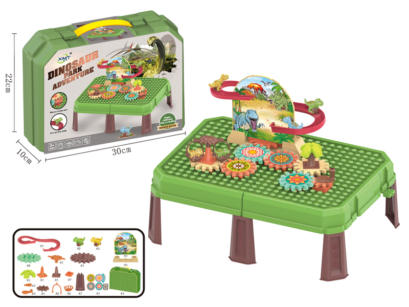 Manual Splicing Gear Magnetic Suction Dinosaur Slide Building Block Table & Building Block Storage Box