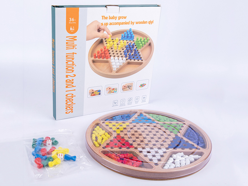 Wooden 2 In 1 Chess(Halma + Five-in-a-row Chess,Halma + Flight Chess)