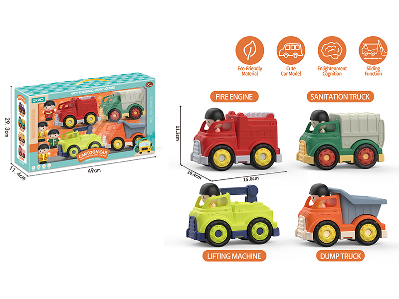 Slide Fire Engine + Sanitation Truck + Crane + Dumper