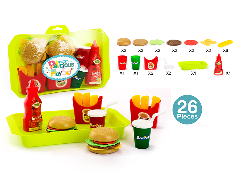 Hamburger + French Fries + Beverage + Ketchup + Pplate 26PCS