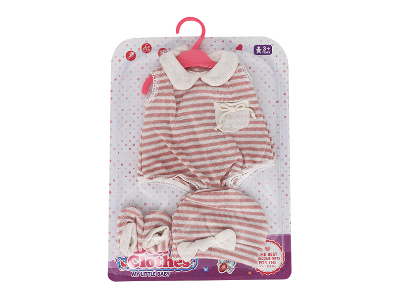 Doll Dress - Brick Red Horizontal Stripe Bottom Garment (Including Hat And Socks)