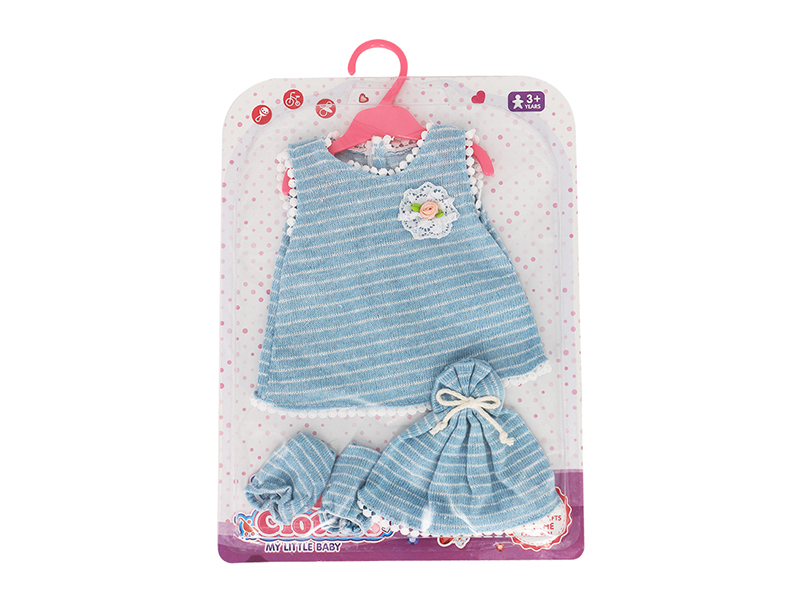 Doll Dress - Blue Striped Wool Skirt (Including Hat Socks)