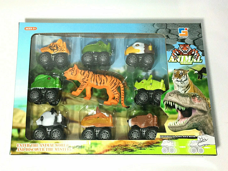 4 Dinosaur Pull Back Cars + 4 Animal Pull Back Cars + 1 Animal