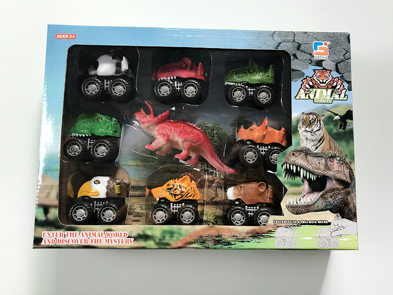 4 Dinosaur Pull Back Cars + 4 Animal Pull Back Cars + 1 Animal