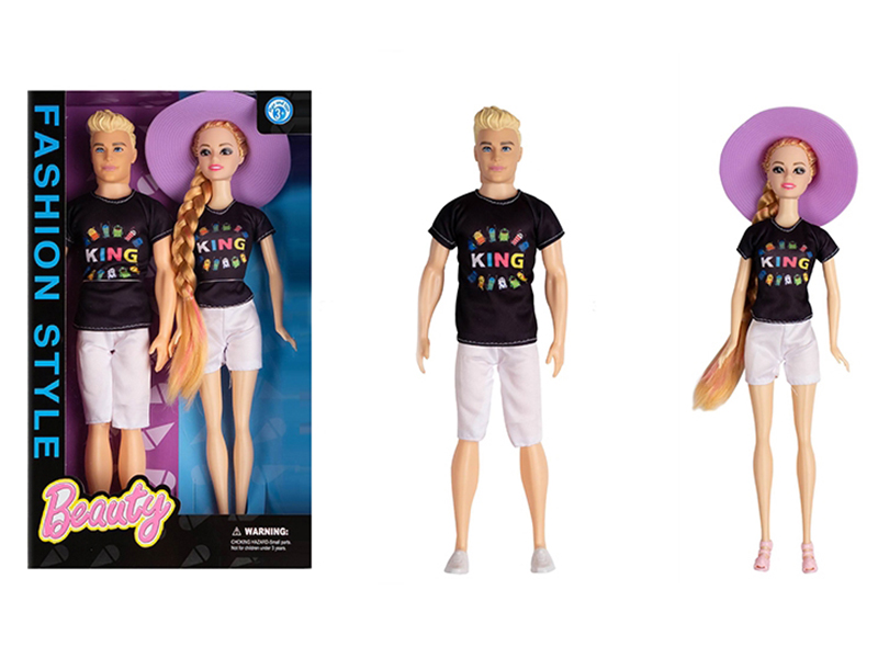 11.5 Inch Solid Live Hand Fashion Couple Doll With Big Hat