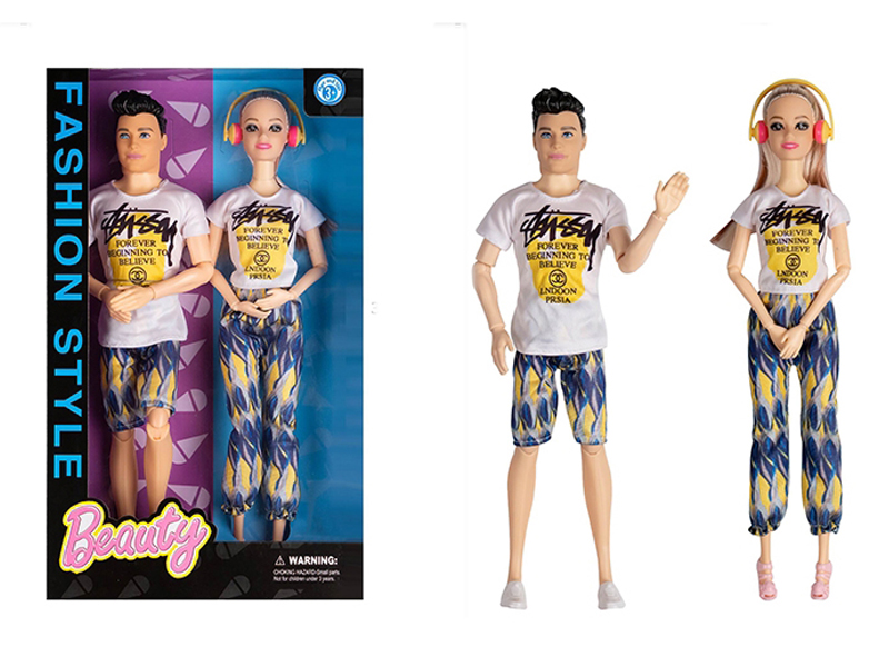 11.5 Inch Solid 12 Joint Fashion Couple Doll With Headphones