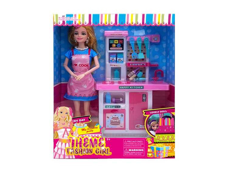 Kitchen Theme 11.5 Inch Solid 9 Joint Fashion Short Skirt Doll With Earrings And Necklace