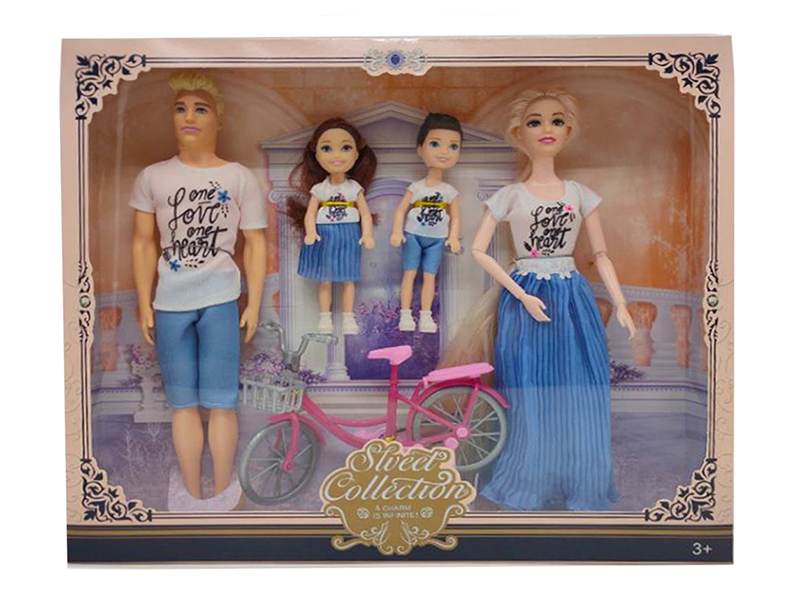 11.5 Inch, 9 Joint, A Family Of Four Dolls With Small Bicycles, Men With Flexible Hands
