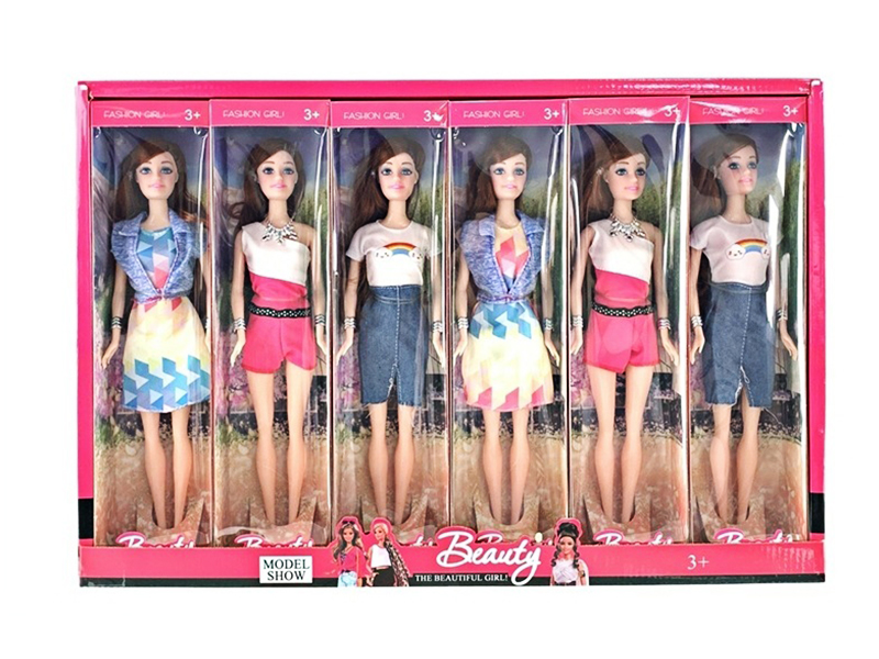 6Pcs 11.5 Inch Solid Live Hand Fashion Short Skirt Doll With Necklace And Bracelet