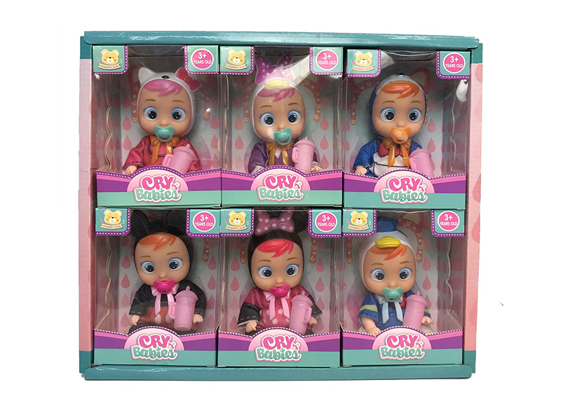 6PCS 6 Inch Solid Crying Doll With Four Tone Ic