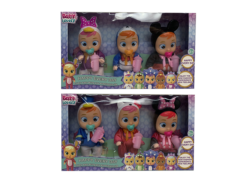 3PCS 5 Inch Solid Crying Doll With Colorful Light And Four Tone Ic