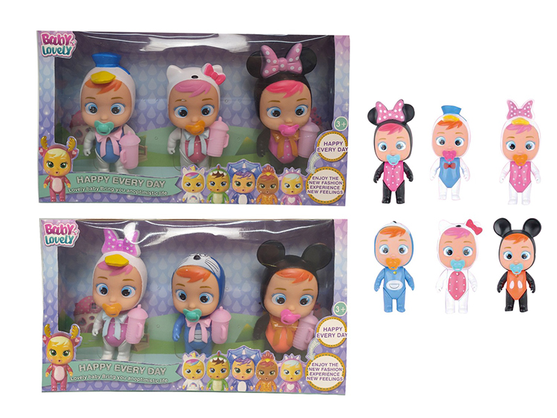 3PCS 5 Inch Solid Crying Doll With Colorful Light And Four Tone Ic