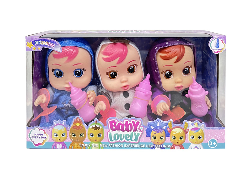 3PCS 9 Inch Enamel Crying Doll With Four Tone Ic