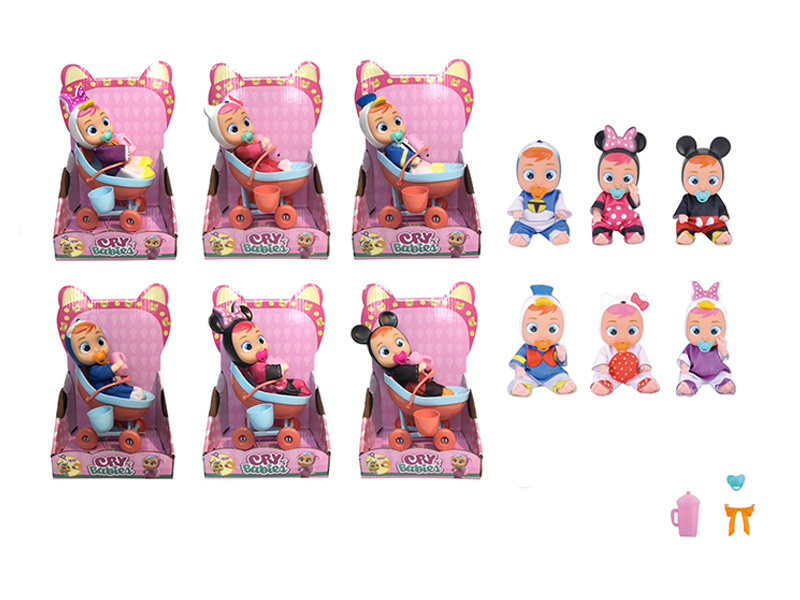 6.5 Inch Solid Crying Doll With Four Tone Ic And Rocking Blue Cart
