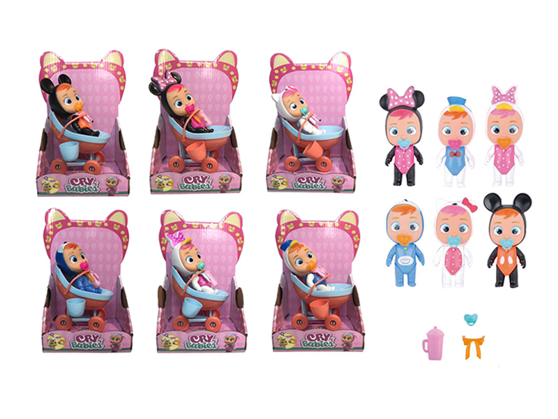 6.5 Inch Solid Crying Doll With Colorful Light And Four Tone Ic With Rocking Blue Cart