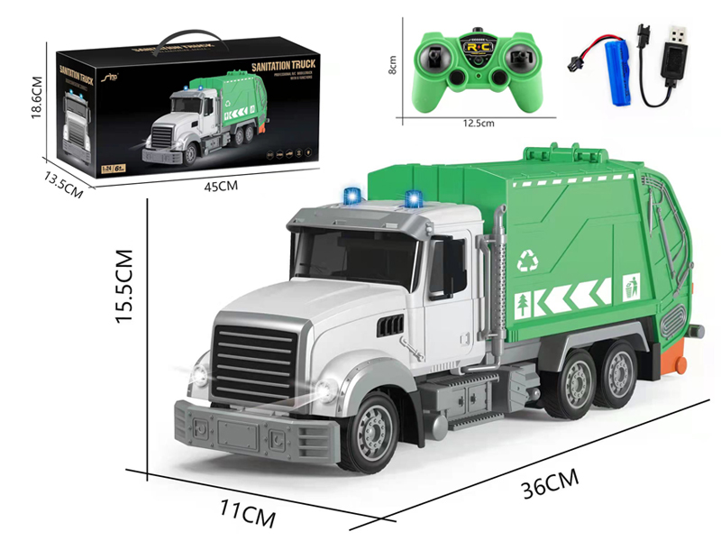 1:24 R/C 6CH 2.4G Frequency Matched Sanitation Garbage Truck With Light