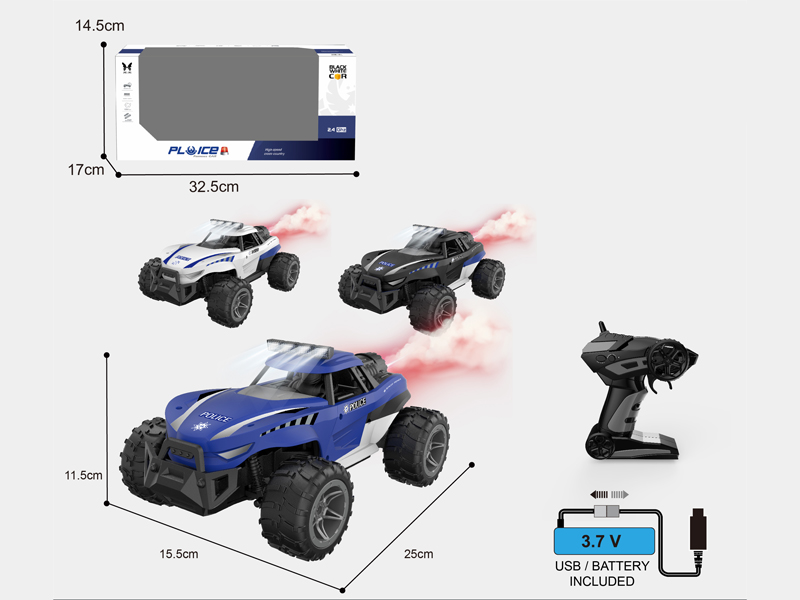 1:16 2.4G R/C 8CH High-Speed Police Car / With Searchlight / With Spray Function