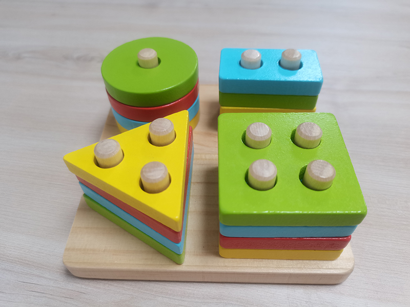 Geometry Shape Matching Cognitive Columns Toy Wooden Building Blocks