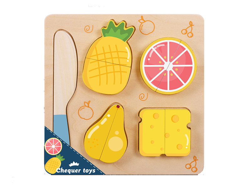 Small Size Matching Board Puzzle Wooden Fruits And Dessert Cutting Toy