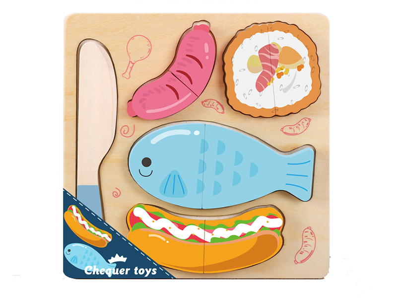 Small Size Matching Board Puzzle Wooden Food Cutting Toy