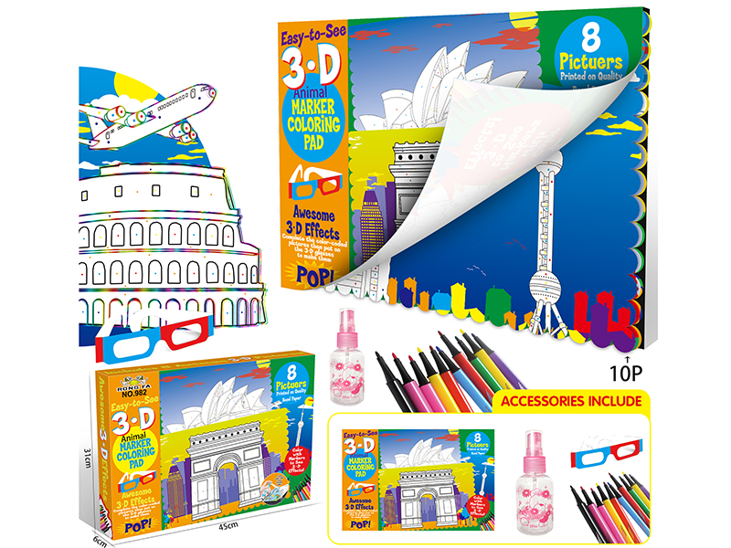Large 3D World Architecture Coloring Book
