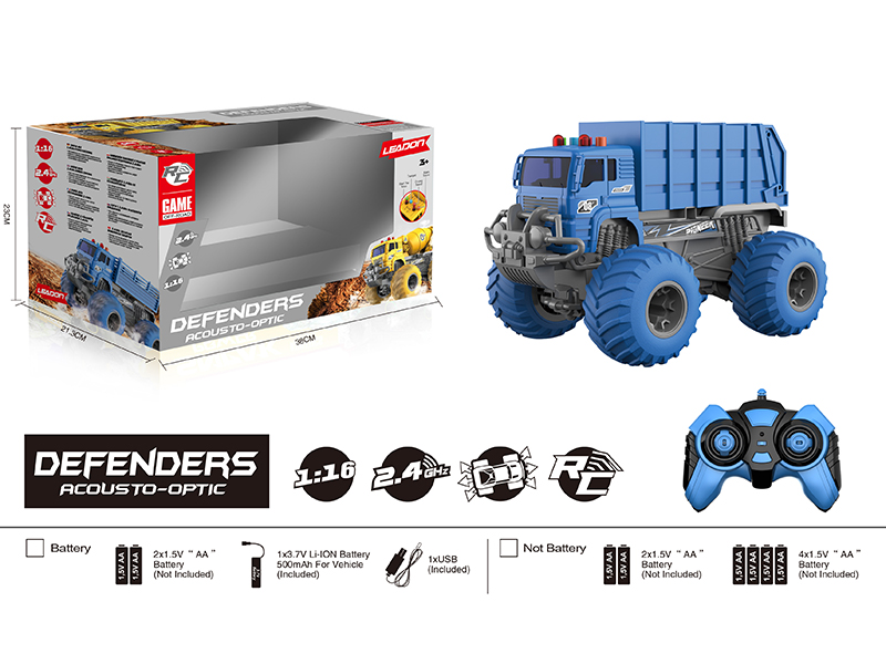 1:16 Remote Control Big Wheel Off-Road Acousto-Optic Sanitation Truck (Included Battery)