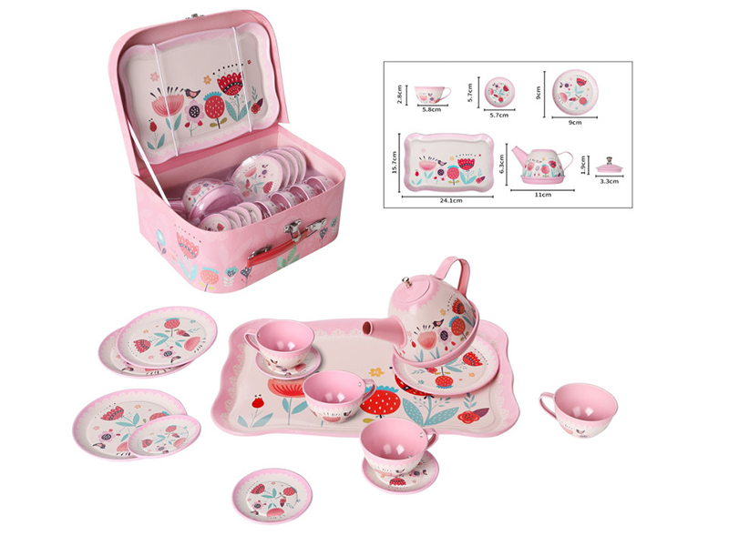 Pink Flower Printed Tea Set 15PCS