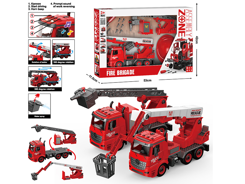 DIY Assembly Friction Fire Engine 2 In 1 (Lights,Music,Compatible With Small Particle Blocks)