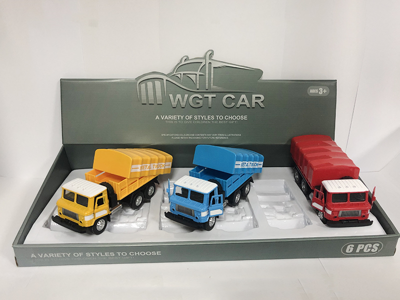 Pull Back Transport Truck With Light And Sound,The Door Can Opened(6PCS)