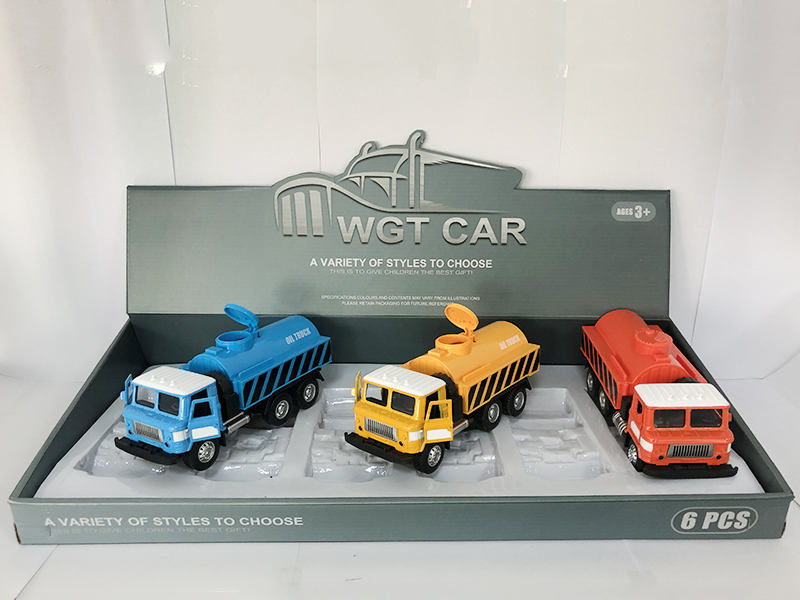 Pull Back Oil Tank Truck With Light And Sound,The Door Can Opened(6PCS)