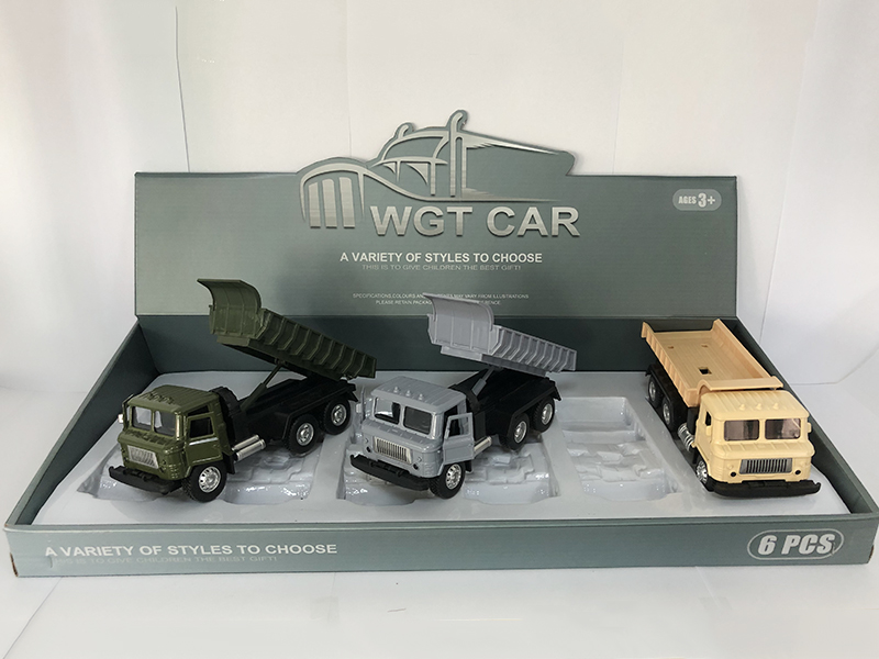 Open Doors Pull Back Military Dump Truck With Light And Sound 6pcs