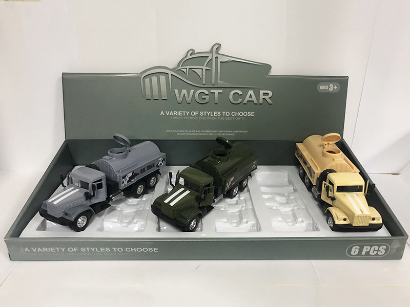 Open Doors Pull Back Military Oil Tank Truck With Light And Sound 6pcs