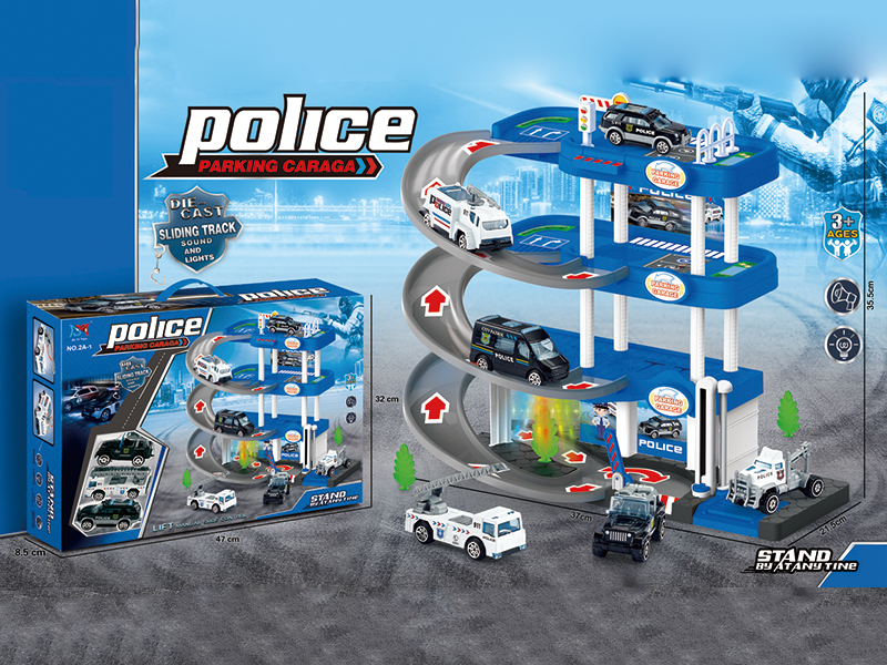 Alloy Police Car 4-Layer Parcking Lot With Light And Music