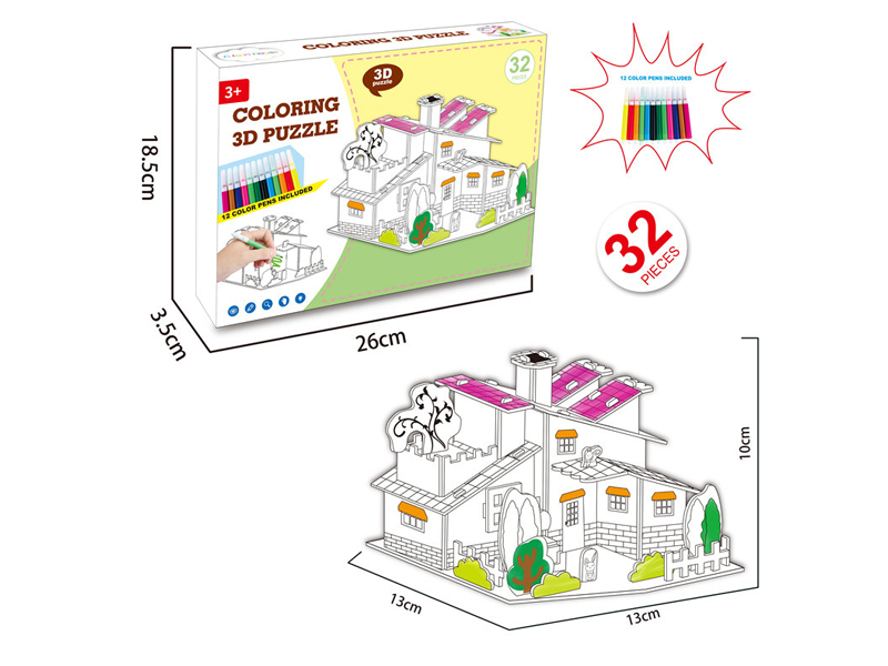32Pcs 3D Three-Dimensional Villa Puzzle Color Painting