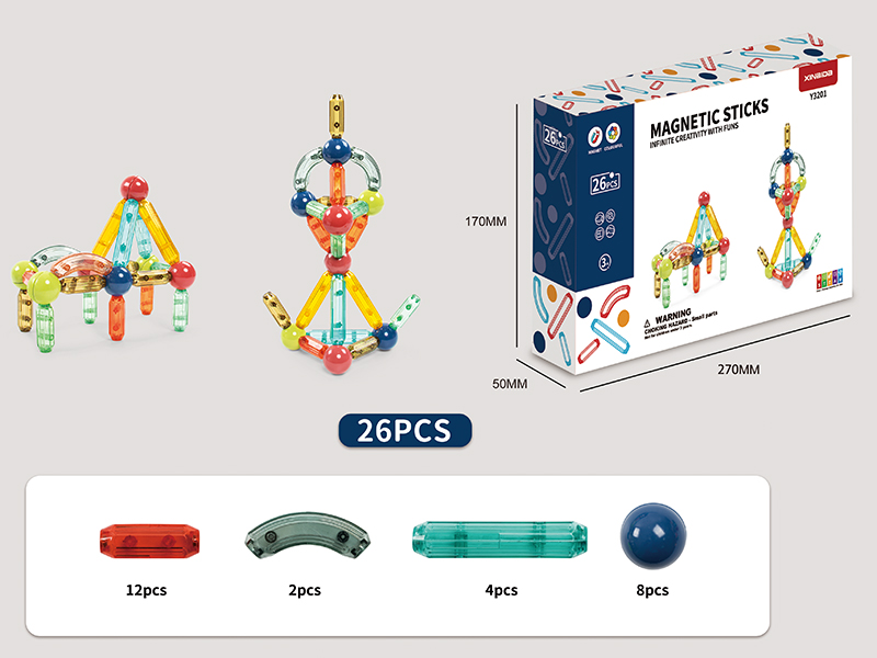 Mini Transparent Magnetic Sticks 26pcs