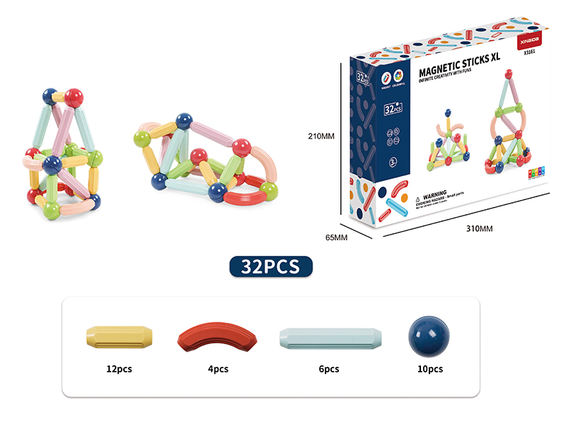 Solid Color Magnetic Sticks 32pcs