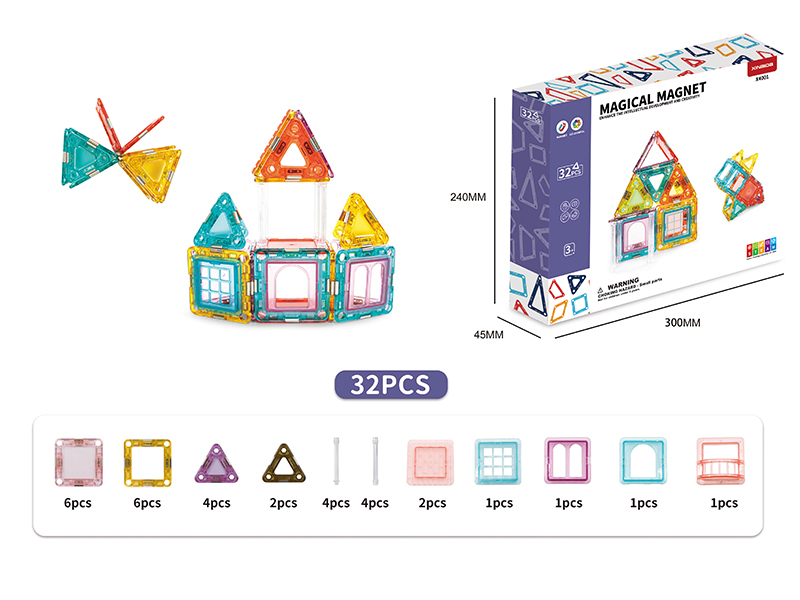 Crystal Magnetic Tiles Building Blocks 32PCS