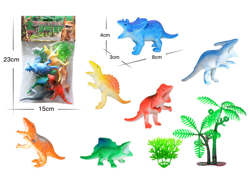 6PCS 2.5 Inch Dinosaurs, 1 Tree And 1 Grass
