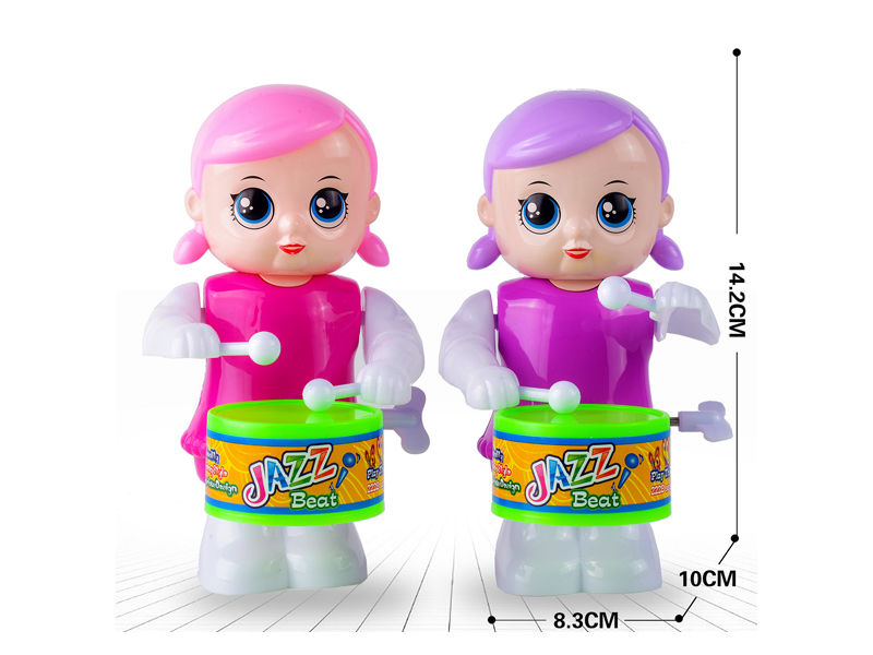 Wind Up Cartoon Girl Swinging And Beating Drums