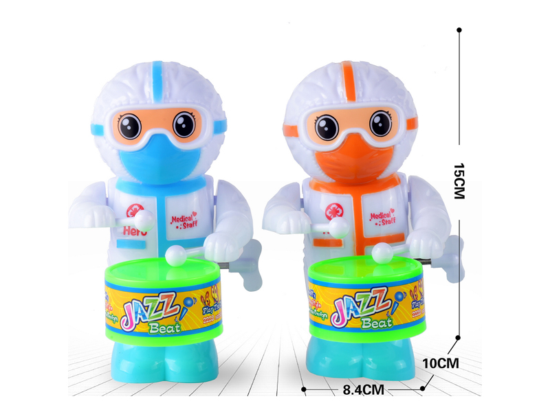 Wind Up Epidemic Prevention Doctor Swinging And Beating Drums