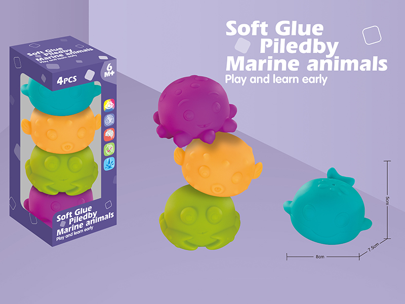 Soft Plastic Marine Animals Stack Toys 4pcs